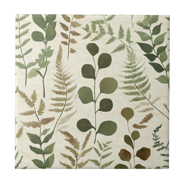 Carreau Motif de feuilles pressées botaniques – Impression (Devant)