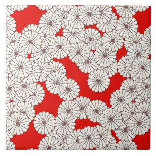 Carreau Motif de fleur d'art déco - blanc sur le rouge