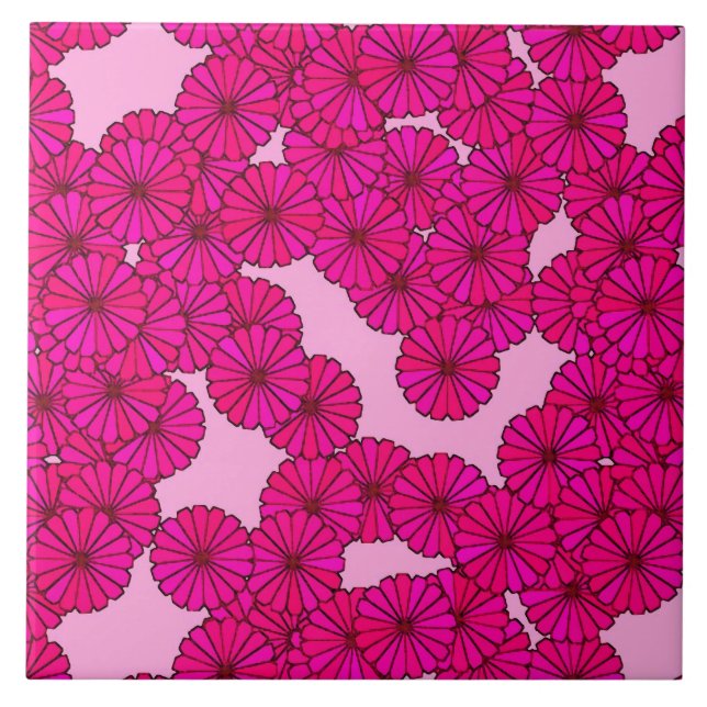 Carreau Motif de fleur d'art déco - magenta sur le rose (Devant)