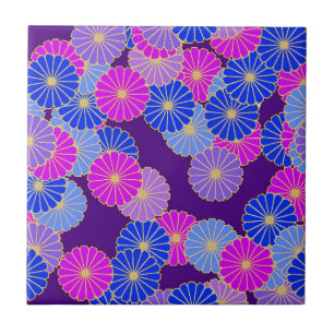Carreau Motif de fleur d'art déco - violette, bleu et