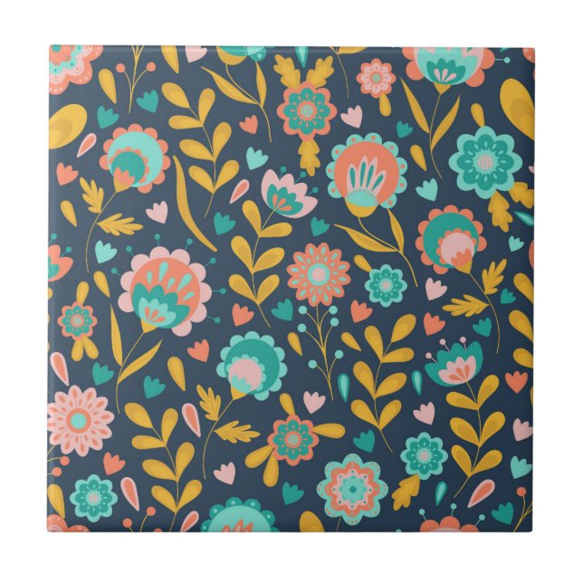 Carreau Motif de fleur d'art populaire (Devant)