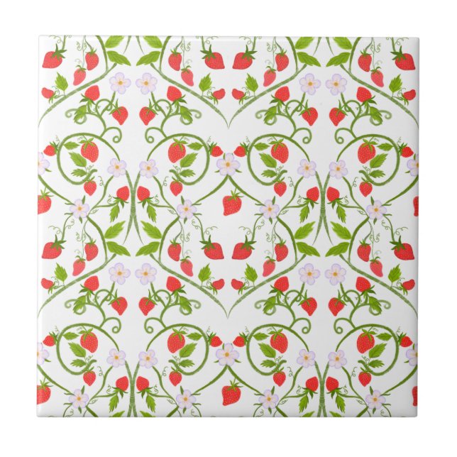 Carreau Motif de fleur de fraisier à l'aquarelle (Devant)
