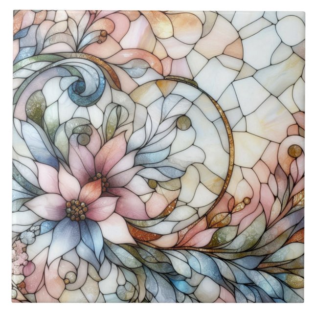 Carreau Motif de fleur en verre coloré (Devant)