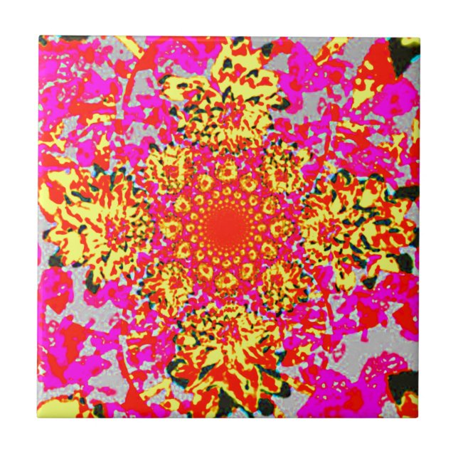 Carreau Motif de fleur floral rose jaune abstrait de (Devant)