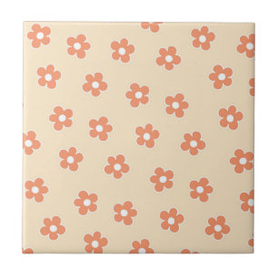 Carreau Motif de fleur hippie blanche pêche prépa
