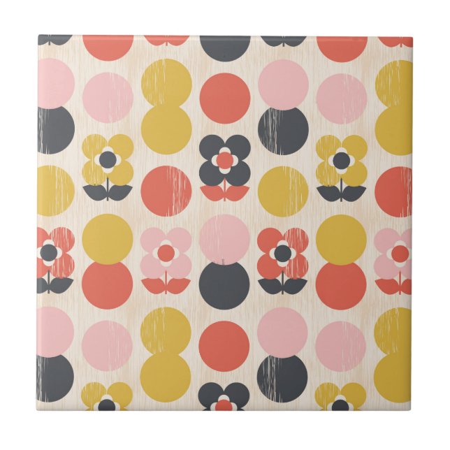 Carreau Motif de fleur moderne de la moitié du siècle (Devant)