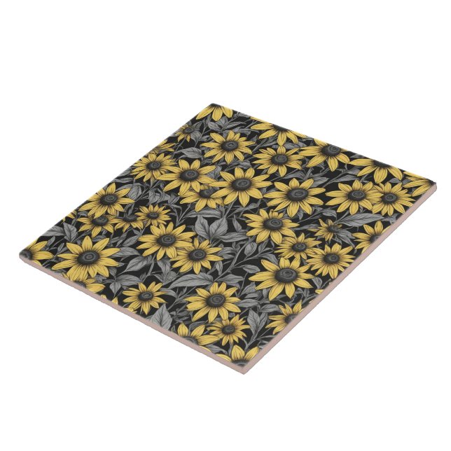 Carreau Motif de fleur Suzanne jaune à oeil noir (Côté)