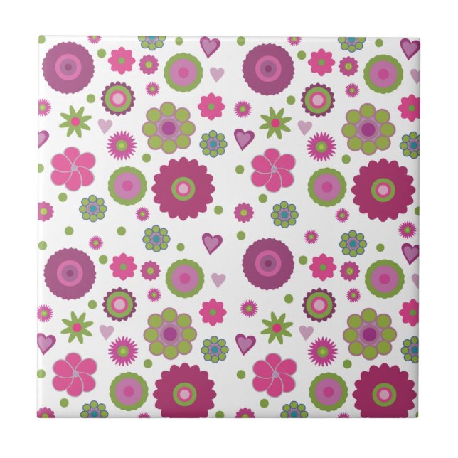 Carreau Motif de fleur violet et vert élégant sur fond bla (Devant)