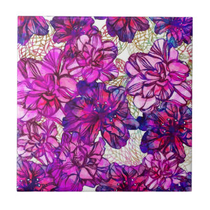 Carreau Motif De Fleurs Abstraites Roses Et Violettes