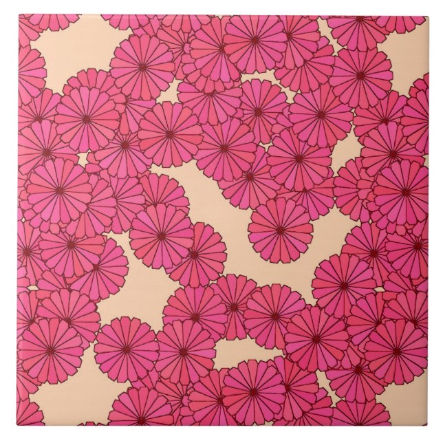 Carreau Motif de fleurs Art Déco - rose profond et pêche (Devant)