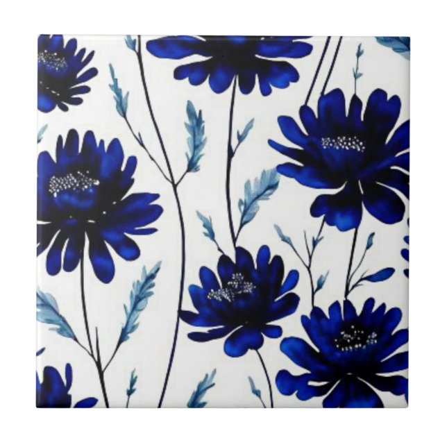 Carreau Motif de fleurs bleu marine (Devant)