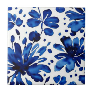 Carreau Motif de fleurs bleu marine