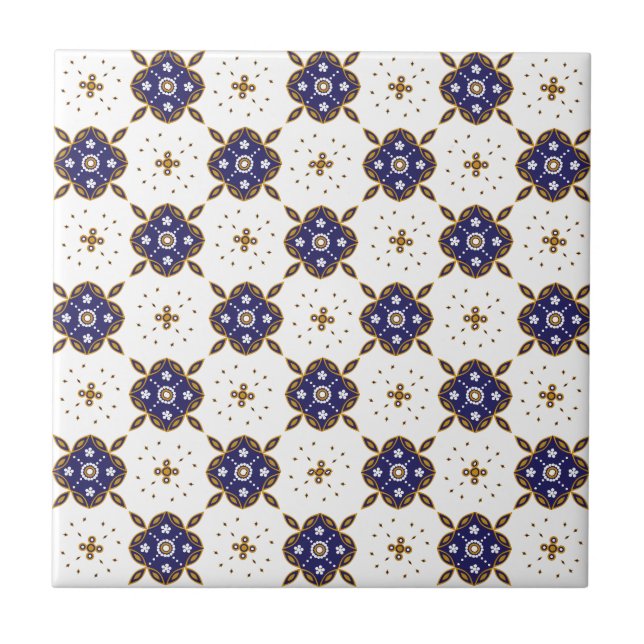 Carreau Motif de fleurs bleu profond (Devant)