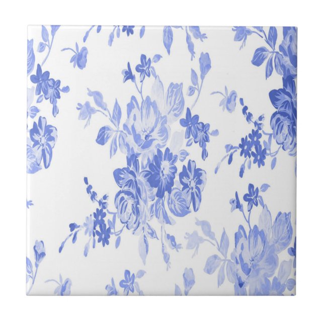 Carreau Motif de fleurs bleues et blanches (Devant)