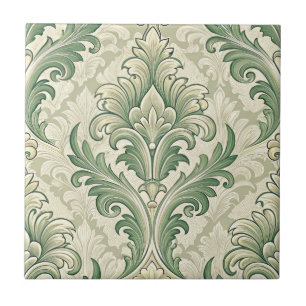 Carreau Motif de fleurs botaniques vintage vert et beige