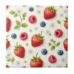 Carreau Motif de fleurs de cerisier et fruits frais d'été