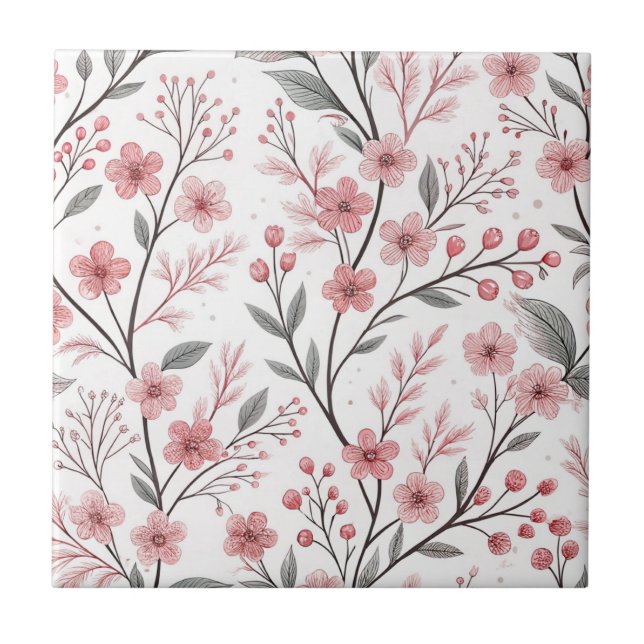 Carreau Motif de fleurs de cerisier rose Sakura sur fond b (Devant)