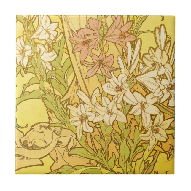 Carreau Motif de fleurs de lys d'Alphonse Mucha : Art nouv (Devant)