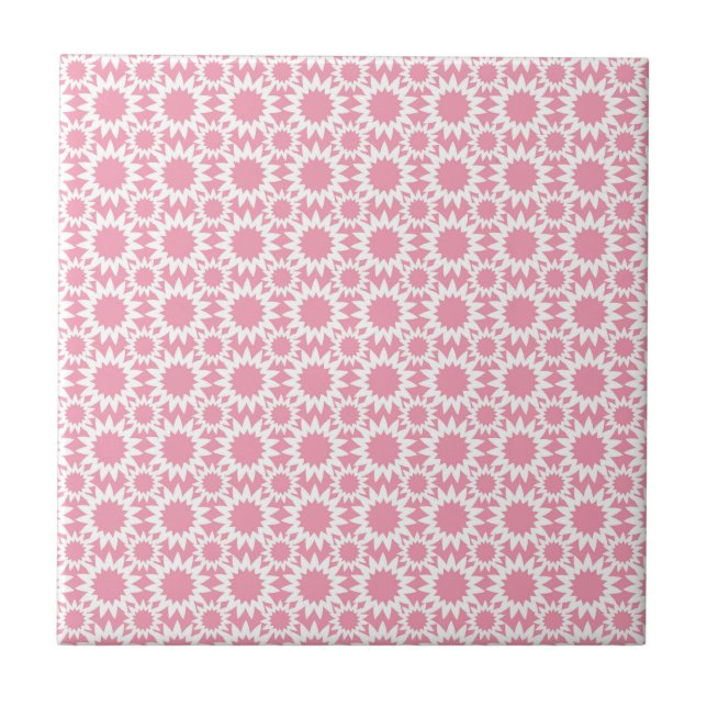 Carreau Motif de fleurs d'étoiles mignonnes rose et blanc (Devant)