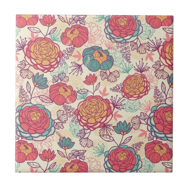 Carreau Motif de fleurs et de feuille de pivoine (Devant)