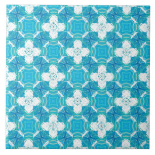 Carreau Motif de fleurs flottantes bleues, Turquoises et b