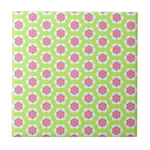 Carreau Motif de fleurs géométriques rose et vert