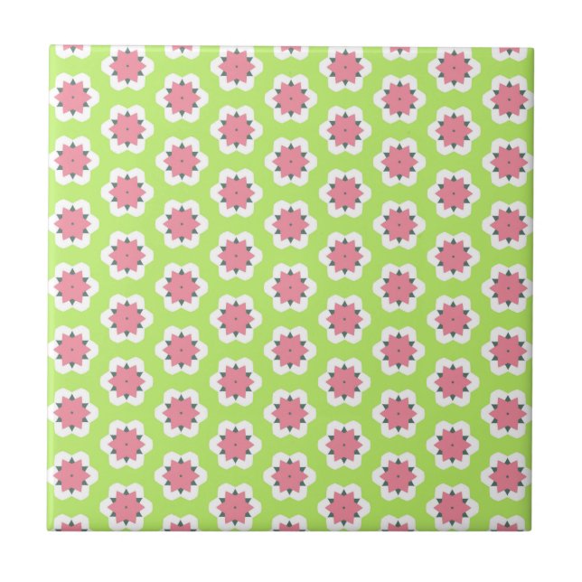 Carreau Motif de fleurs géométriques rose et vert (Devant)
