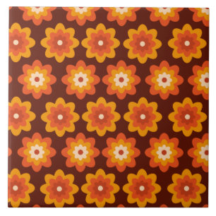 Carreau Motif de fleurs orange bohème hippie rétro groovy