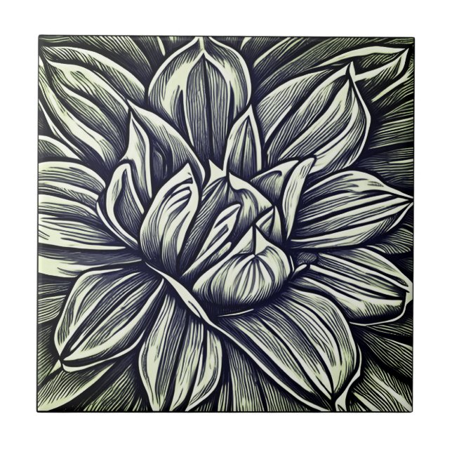 Carreau Motif de fleurs Peony géant en noir et blanc (Devant)