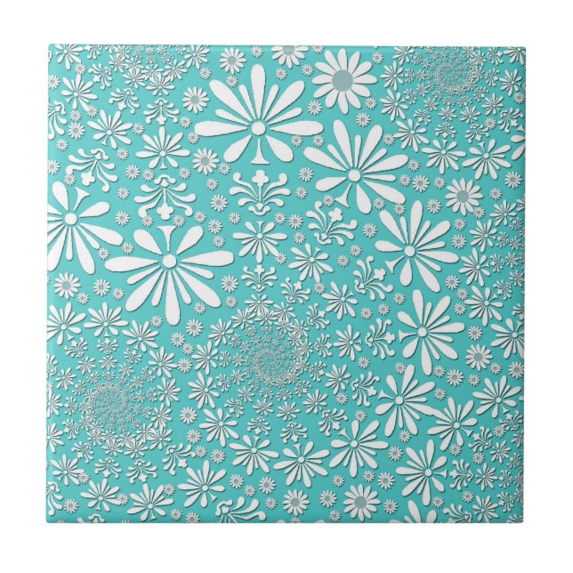 Carreau Motif de fleurs printanières Aqua sarcelle et blan (Devant)