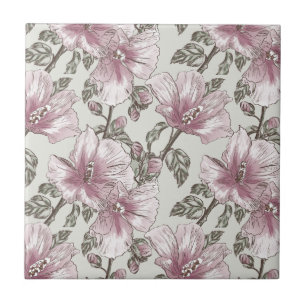 Carreau Motif de fleurs rose amorti de ketmie