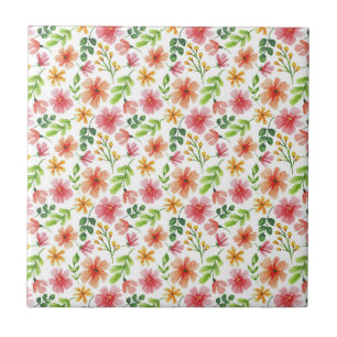 Carreau Motif de fleurs roses à l'aquarelle