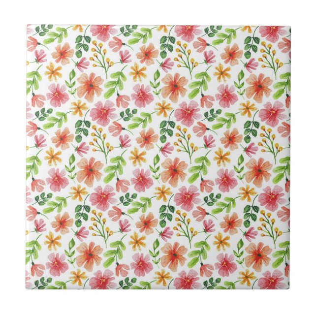 Carreau Motif de fleurs roses à l'aquarelle (Devant)