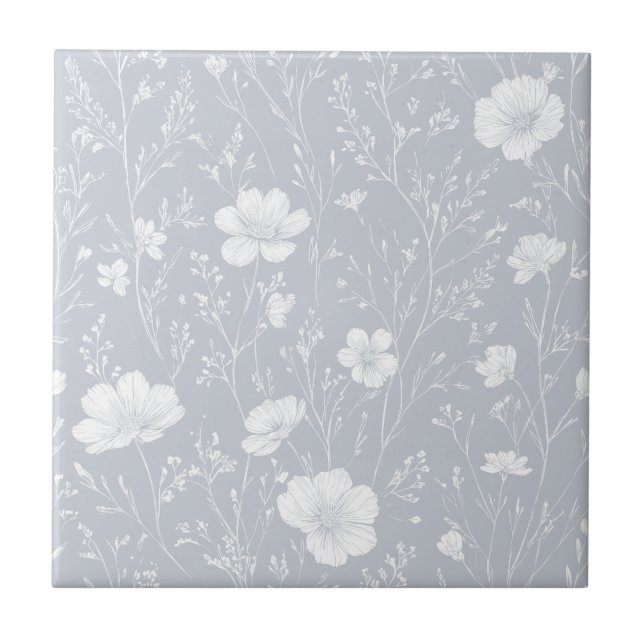 Carreau Motif de fleurs sauvages grises et blanches atténu (Devant)