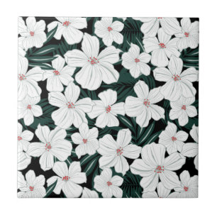 Carreau Motif de fleurs tropical blanc