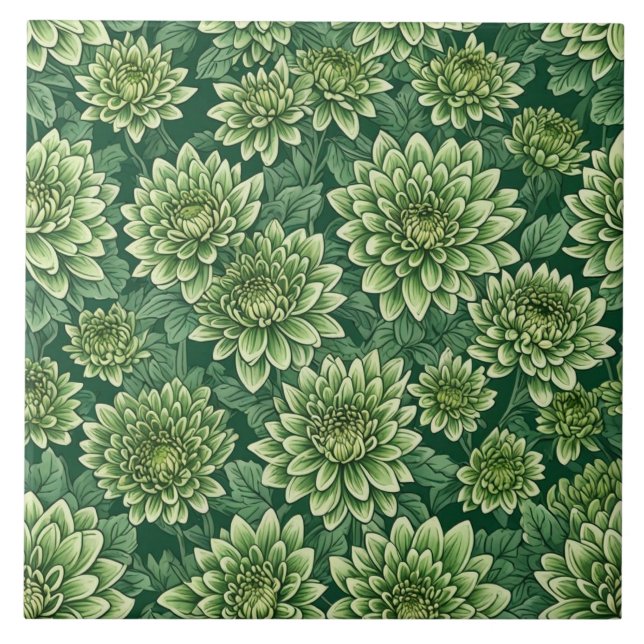 Carreau Motif de fleurs vert Chrysanthemum (Devant)