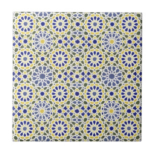 Carreau motif de fleurs vertes et jaunes du moyen-orient