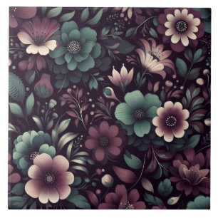 Carreau Motif de fleurs violettes foncées et vertes