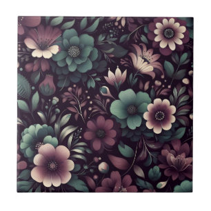 Carreau Motif de fleurs violettes foncées et vertes
