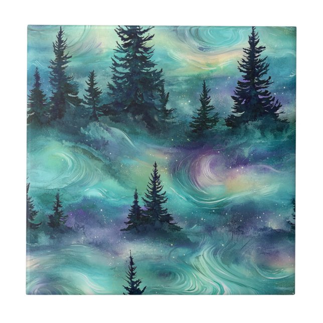 Carreau Motif de forêt aurorale rustique (Devant)