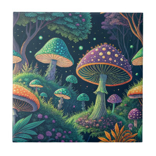 Carreau Motif de forêt de champignons magiques colorés