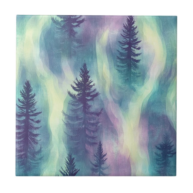 Carreau Motif de forêt de paysage d'aurore (Devant)