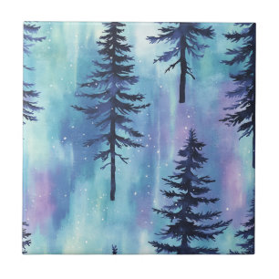 Carreau Motif de forêt mystique aurorale