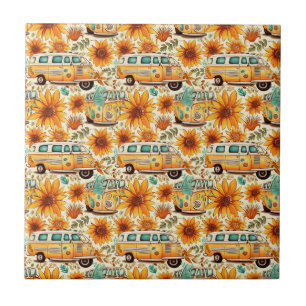 Carreau Motif de fourgonnette rétro au tournesol – Bohème