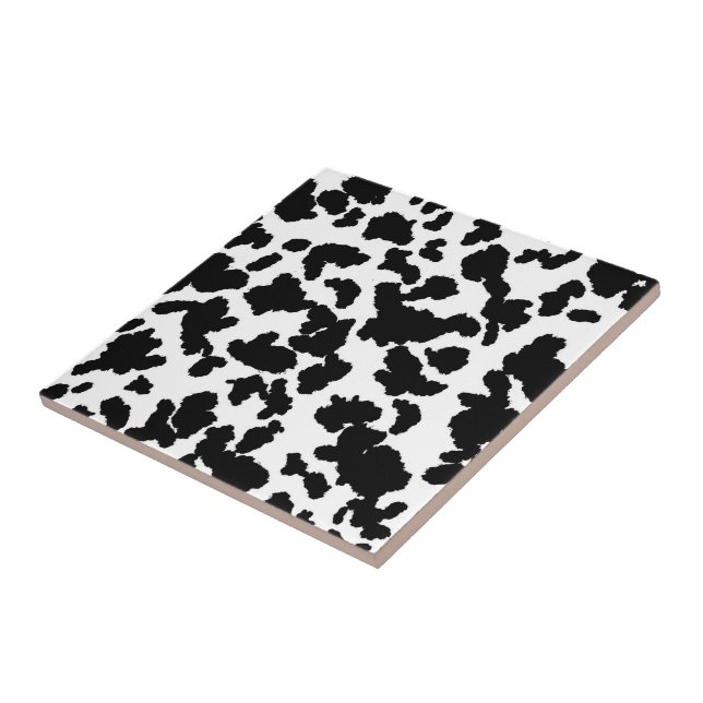 Carreau Motif de fourrure de vache en cuir noir et blanc (Côté)