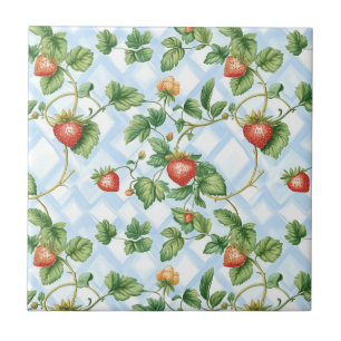 Carreau Motif de fraise et feuille de charme - Vintage