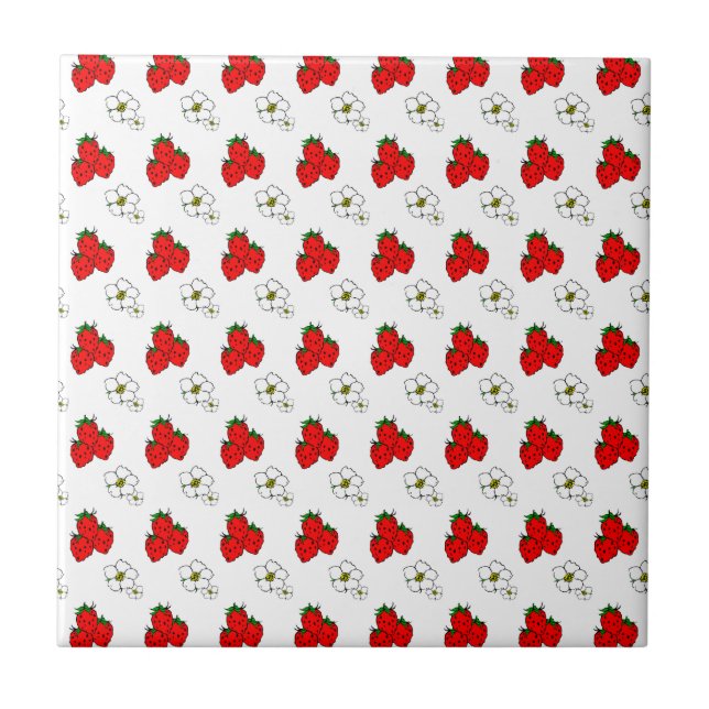 Carreau Motif de fraises et de fleurs rouges rétro (Devant)