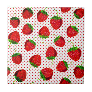Carreau Motif de fraises et de points rouges