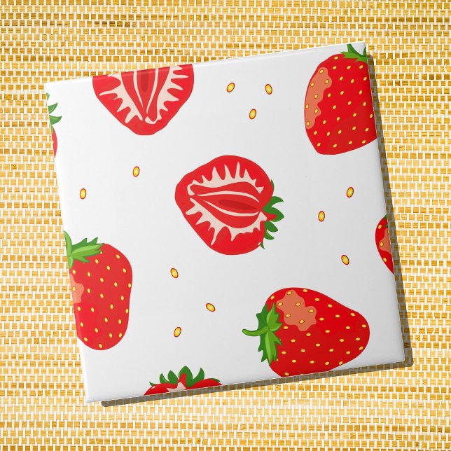 Carreau Motif de fraises rouges (Strawberry patterned ceramic wall tile)