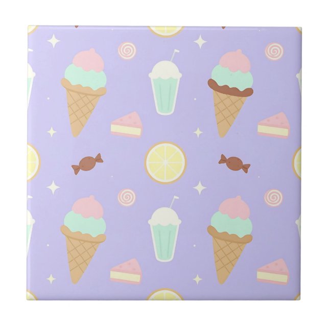 Carreau Motif de friandises de glace Kawaii (Devant)